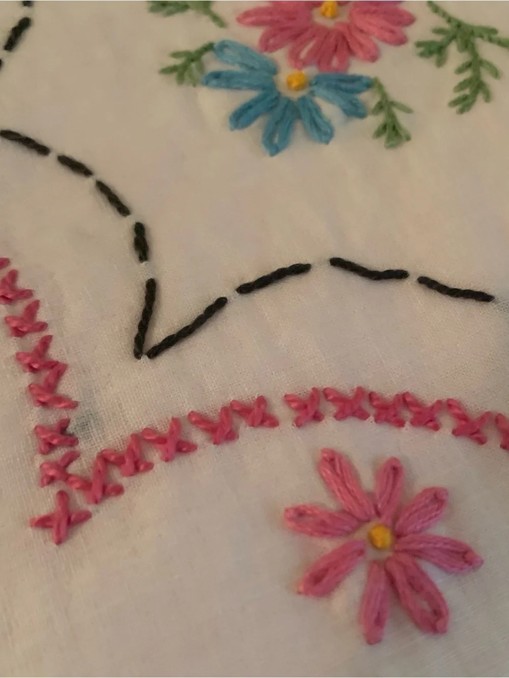 Vintage Hand Embroidered Floral Quilt Pink White 86 X 70 Cottagecore Farmhouse